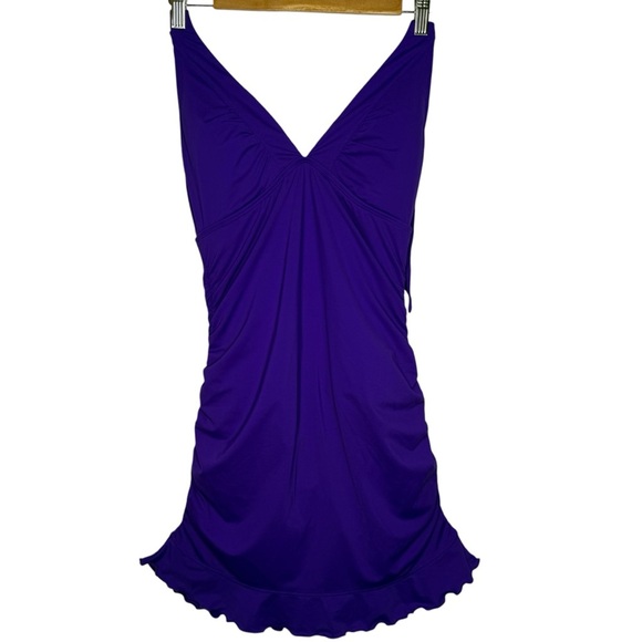Athleta Shirrendipity Halter Swim Dress 1 Piece Swimsuit Ruched Purple Sz S 4-6 - Picture 4 of 16
